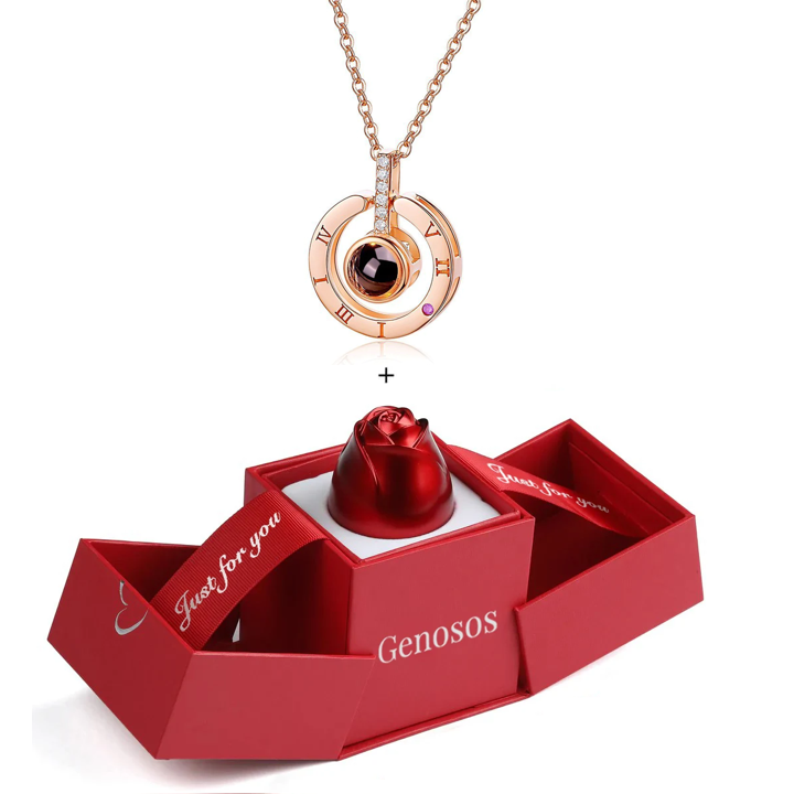 Genosos® - Collar de Amor Eterno con Caja de Rosa Inolvidable